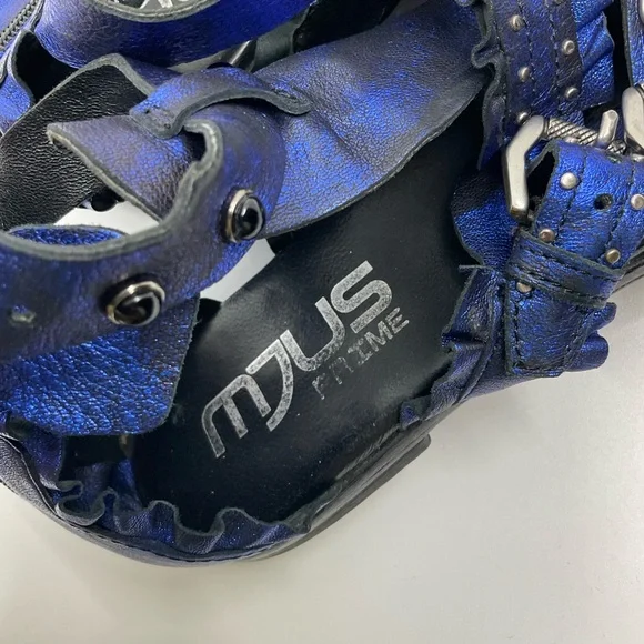 MJUS Prime Metallic Blue Leather Studded Gladiator Sandals - Picture 2 of 7